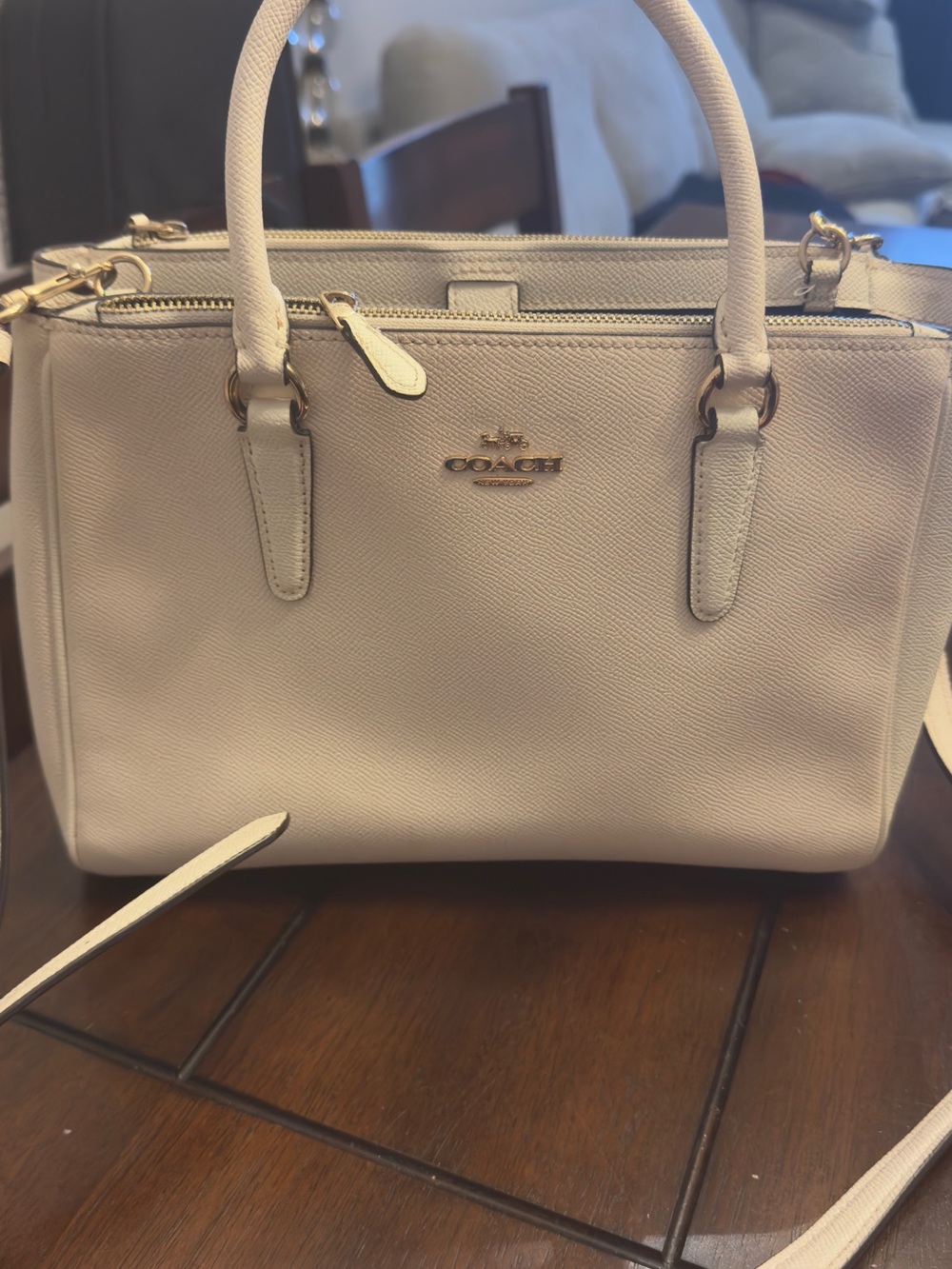 Coach Cream Leather Satchel with Gold Hardware